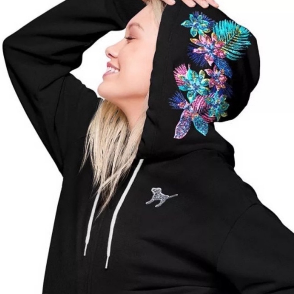 Rare Victoria Secret Zip up Tropical Sequin Hoodie